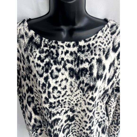 Chico's Leopard Print Sweater Top sz L Classy Retro 90s Mob Wife 80s Boat Neck - Picture 2 of 10